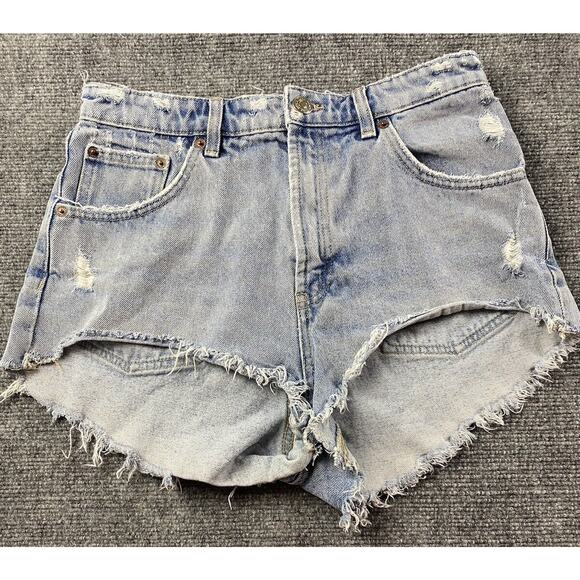 Zara Shorts Womens 8 Light Wash Blue Jean Cutoffs Distressed Faded 2” Cotton - Picture 1 of 8